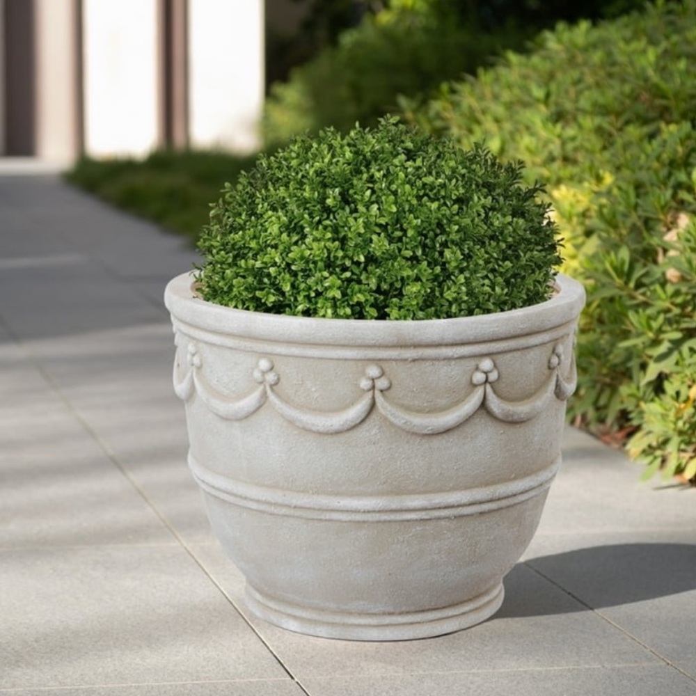 12” My Texas House Ceramic  12” Retro Planter, Wave Embossed, Cream